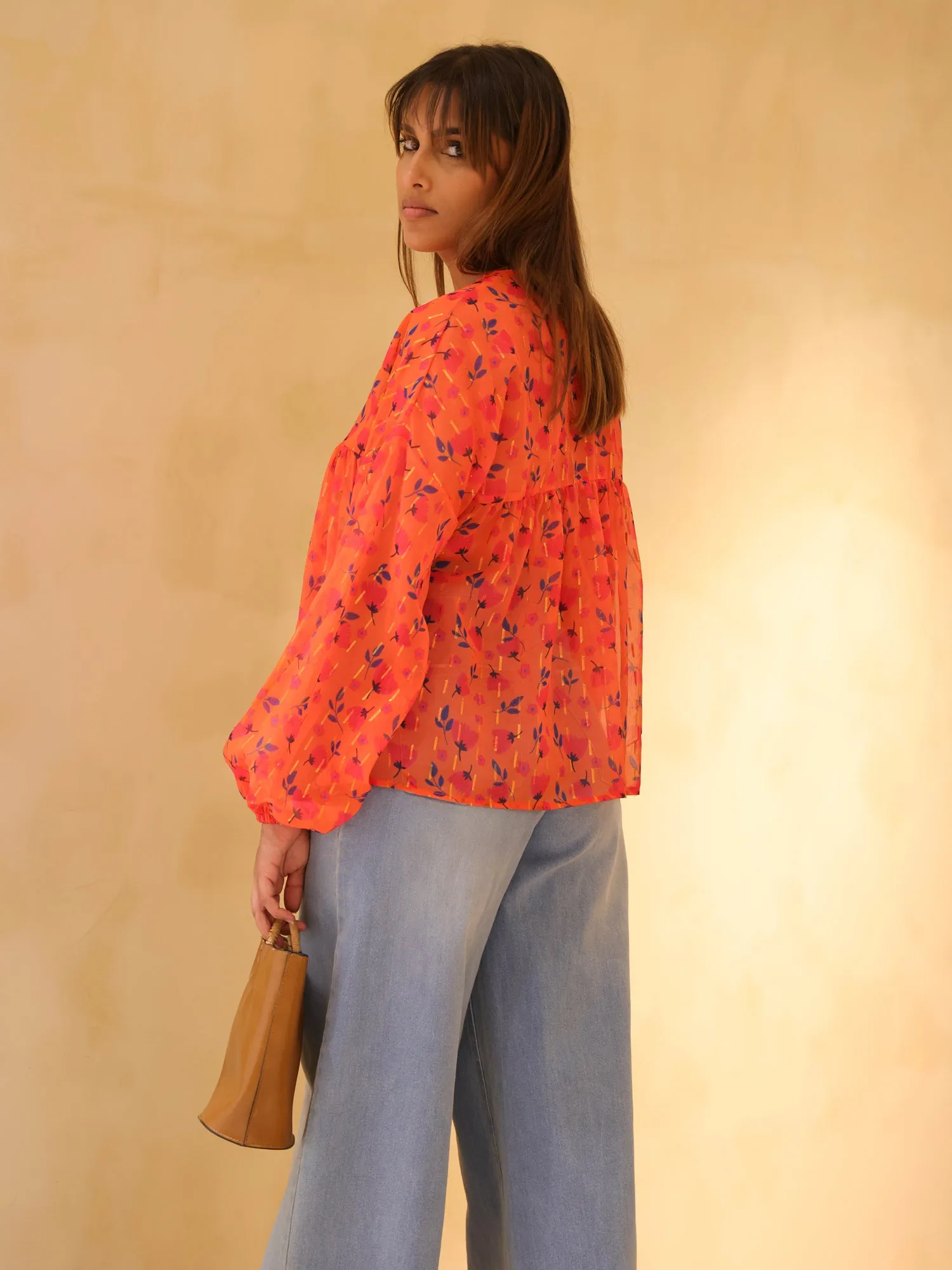 Printed Front Tie Up Long Sleeve Top