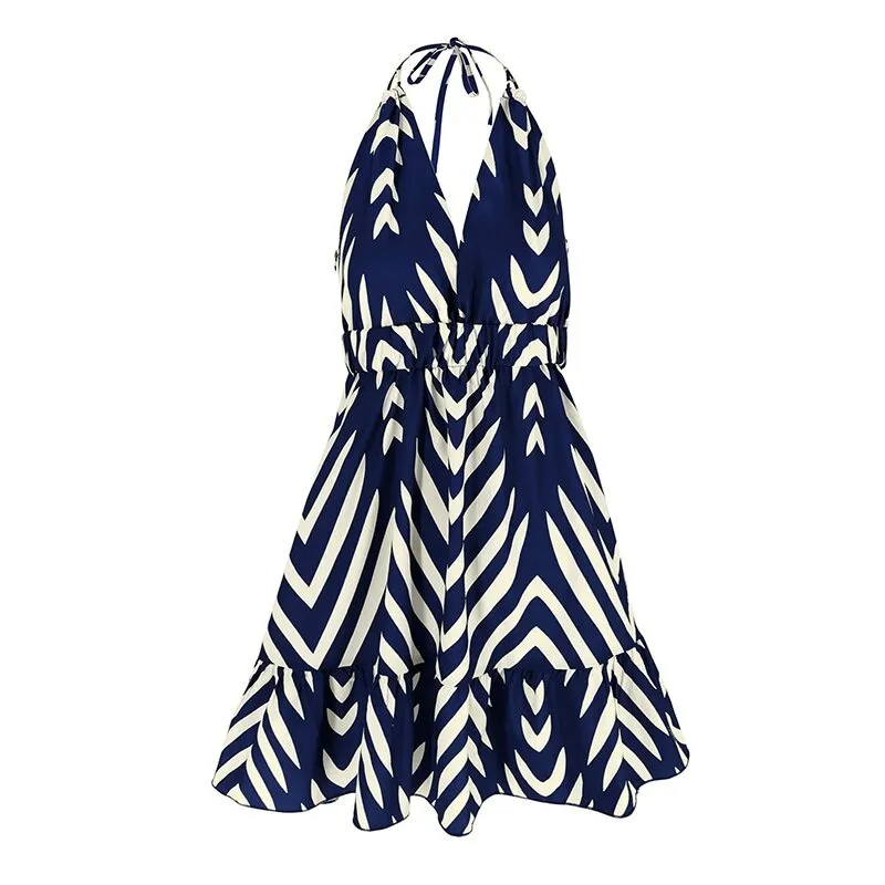 Printed Halter Flare Dress
