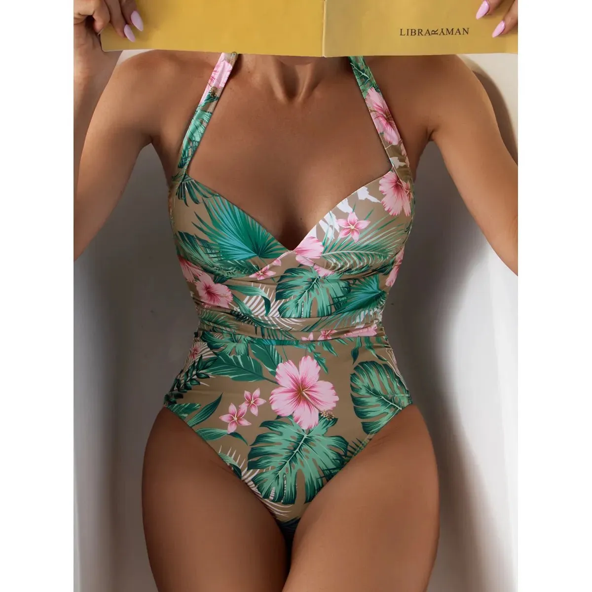 Printed Halter One-Piece Swimsuit