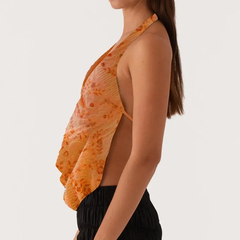 Printed Hollow Out Glitter Halter Vest