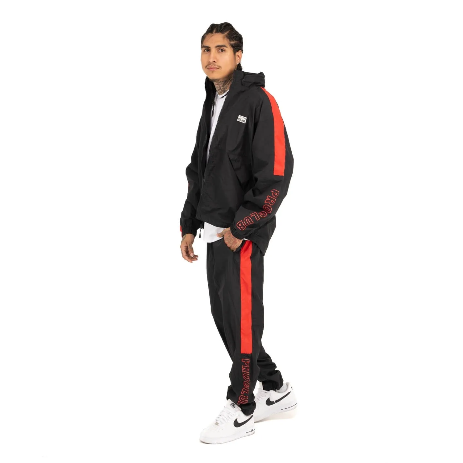 Pro Club Full Court Windbreaker Jacket - Black/Red