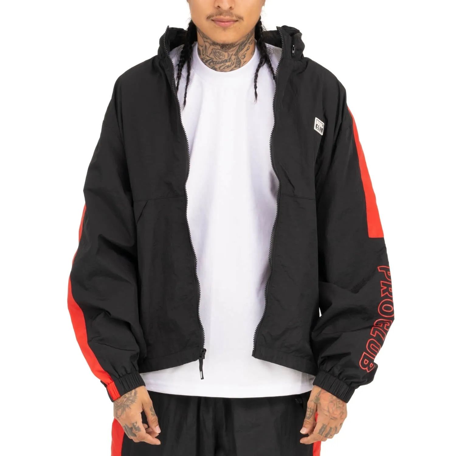 Pro Club Full Court Windbreaker Jacket - Black/Red