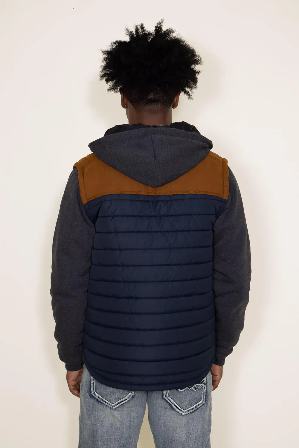 Puffer Vest Knit Hood Jacket for Men in Navy | 2VT6418M-TRUENAVY