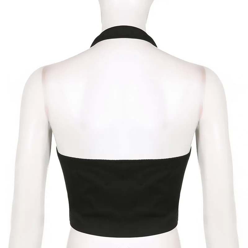 Punk Halter Crop Top Women Chain Bandage Tank Tops Streetwear