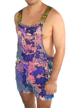 Purple Rain Men's Short Sequin Overalls