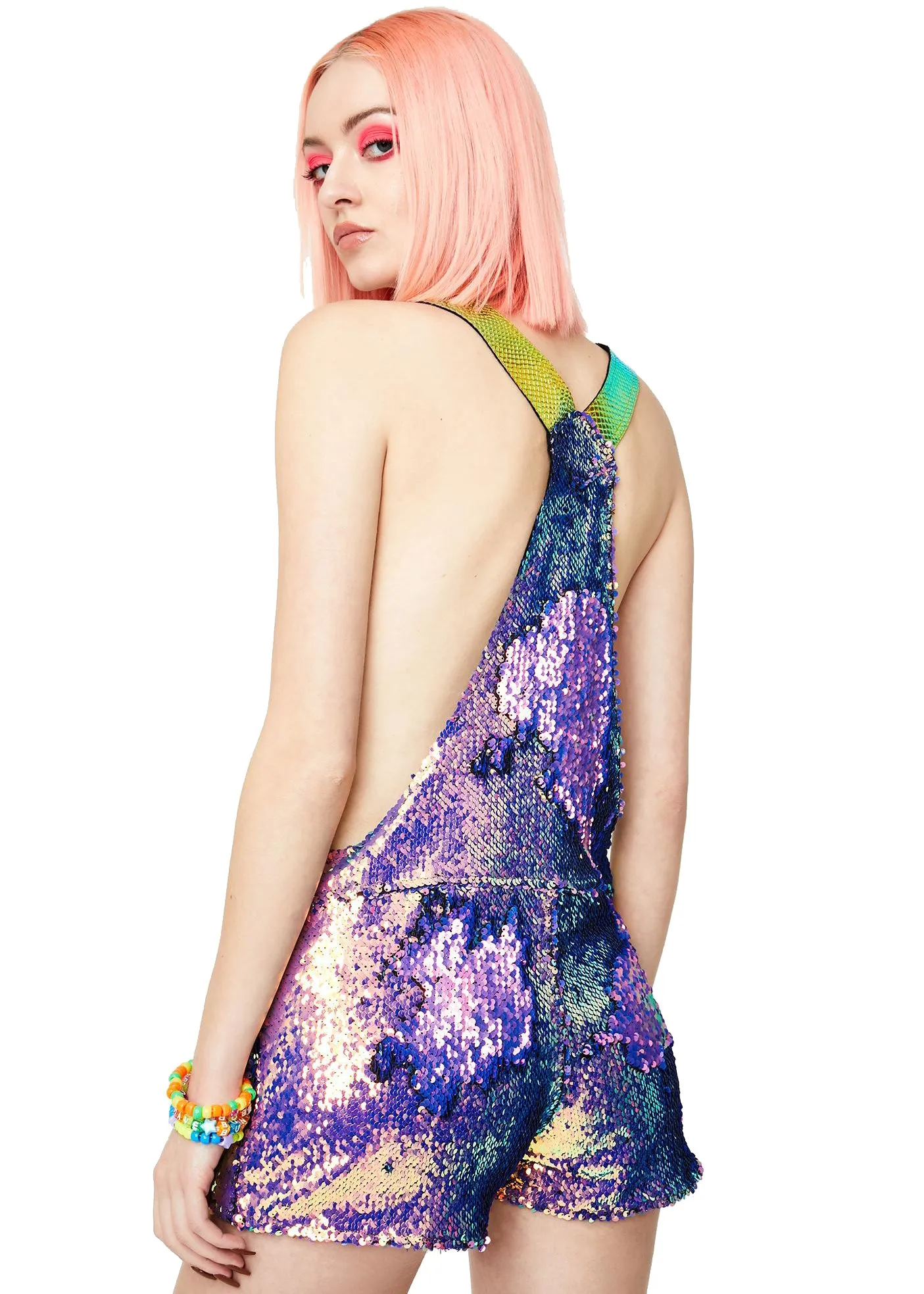 Purple Rain Short Sequin Overalls