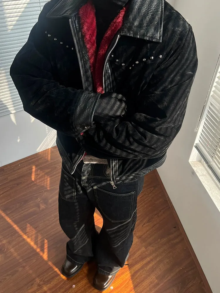 Python Leather Lapel Insulated Jacket
