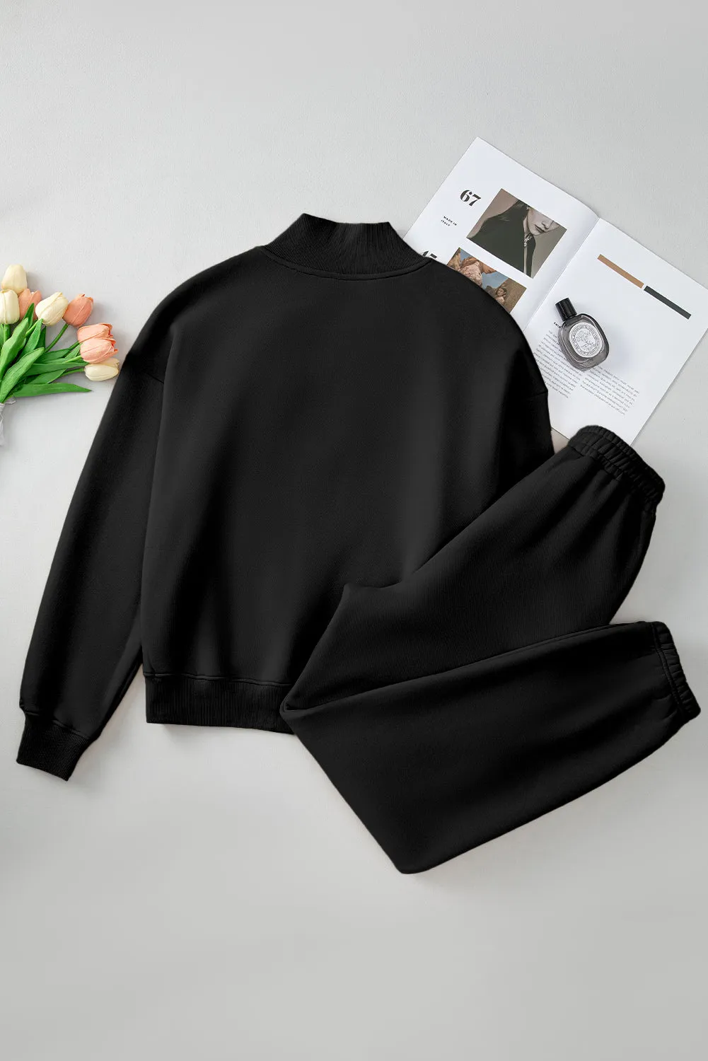Quarter Zip Active Long Sleeve Top and Pants Set