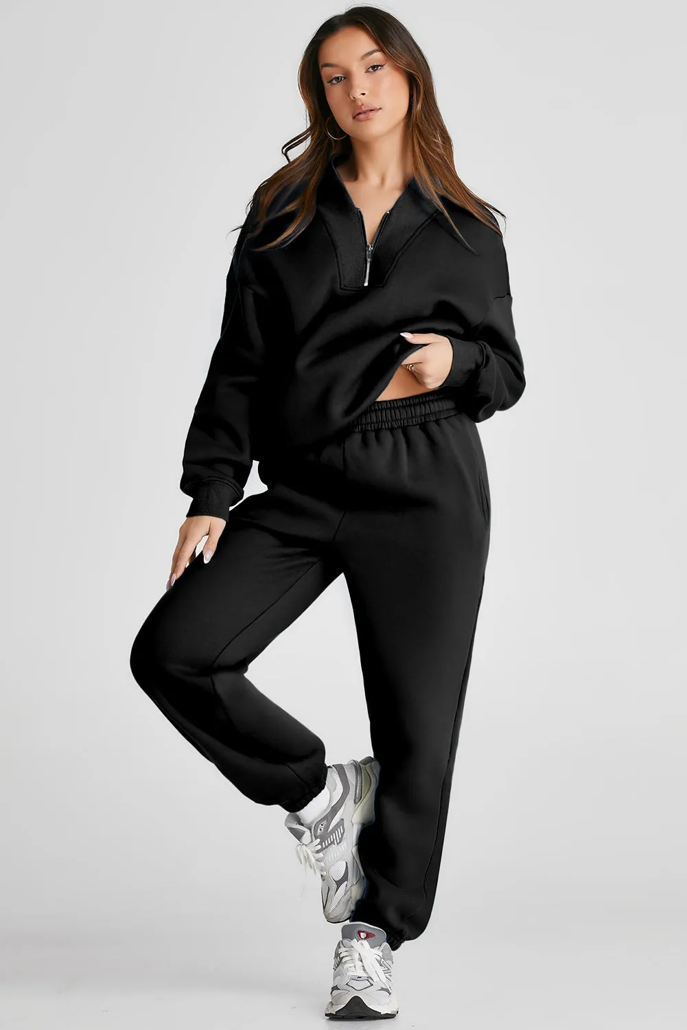 Quarter Zip Active Long Sleeve Top and Pants Set