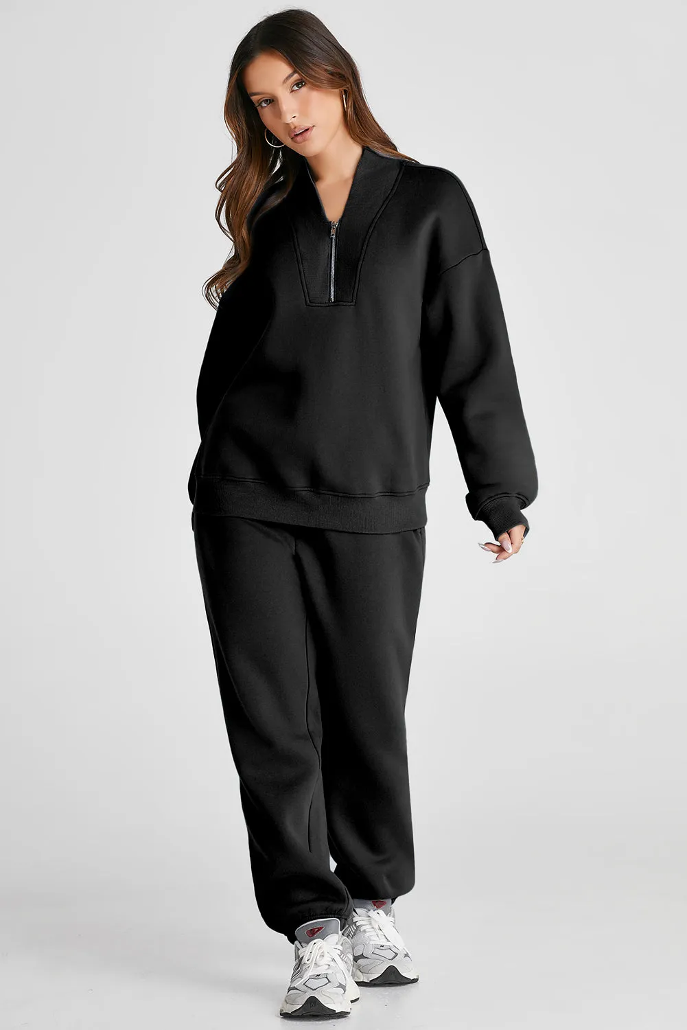 Quarter Zip Active Long Sleeve Top and Pants Set