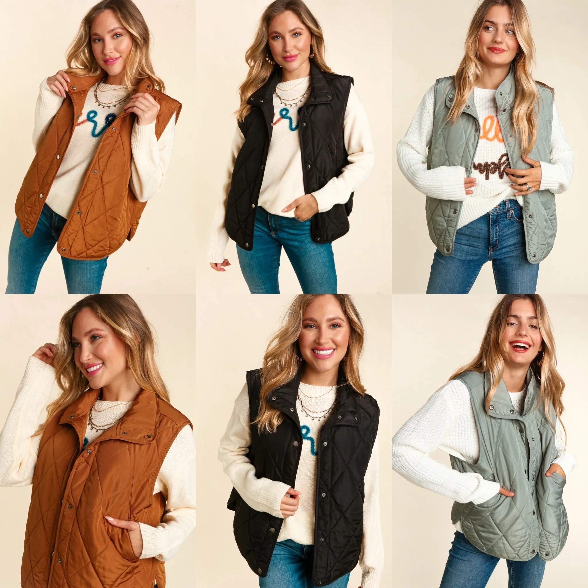 Quilted Snap Up Vests | 3 Colors
