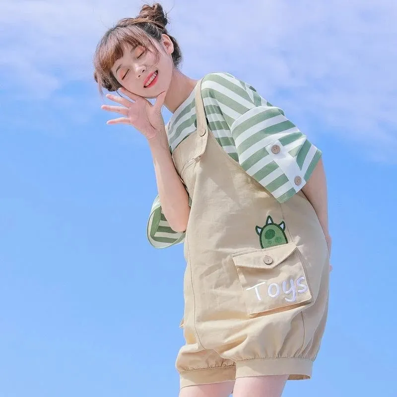 "MONSTER STRIPED" T-SHIRT / OVERALLS N081102