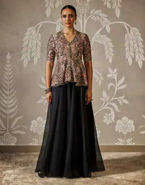 Raaya black print peplum and sharara