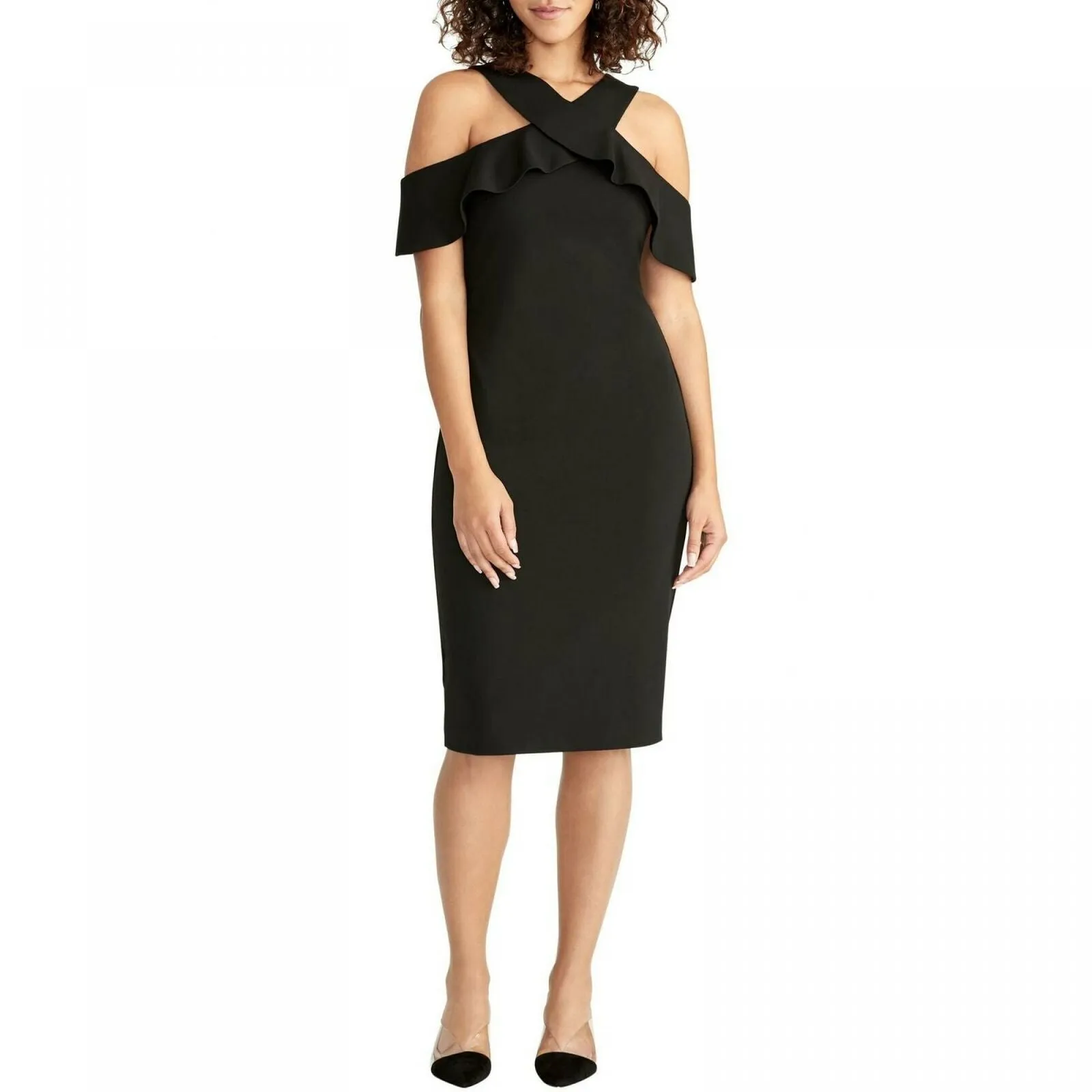 RACHEL Rachel Roy Women's Cold Shoulder Ruffle Halter Sheath Dress
