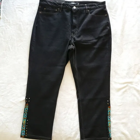 Ralph Lauren Beaded High Rise Straight Ankle Jeans--Sz 33/16