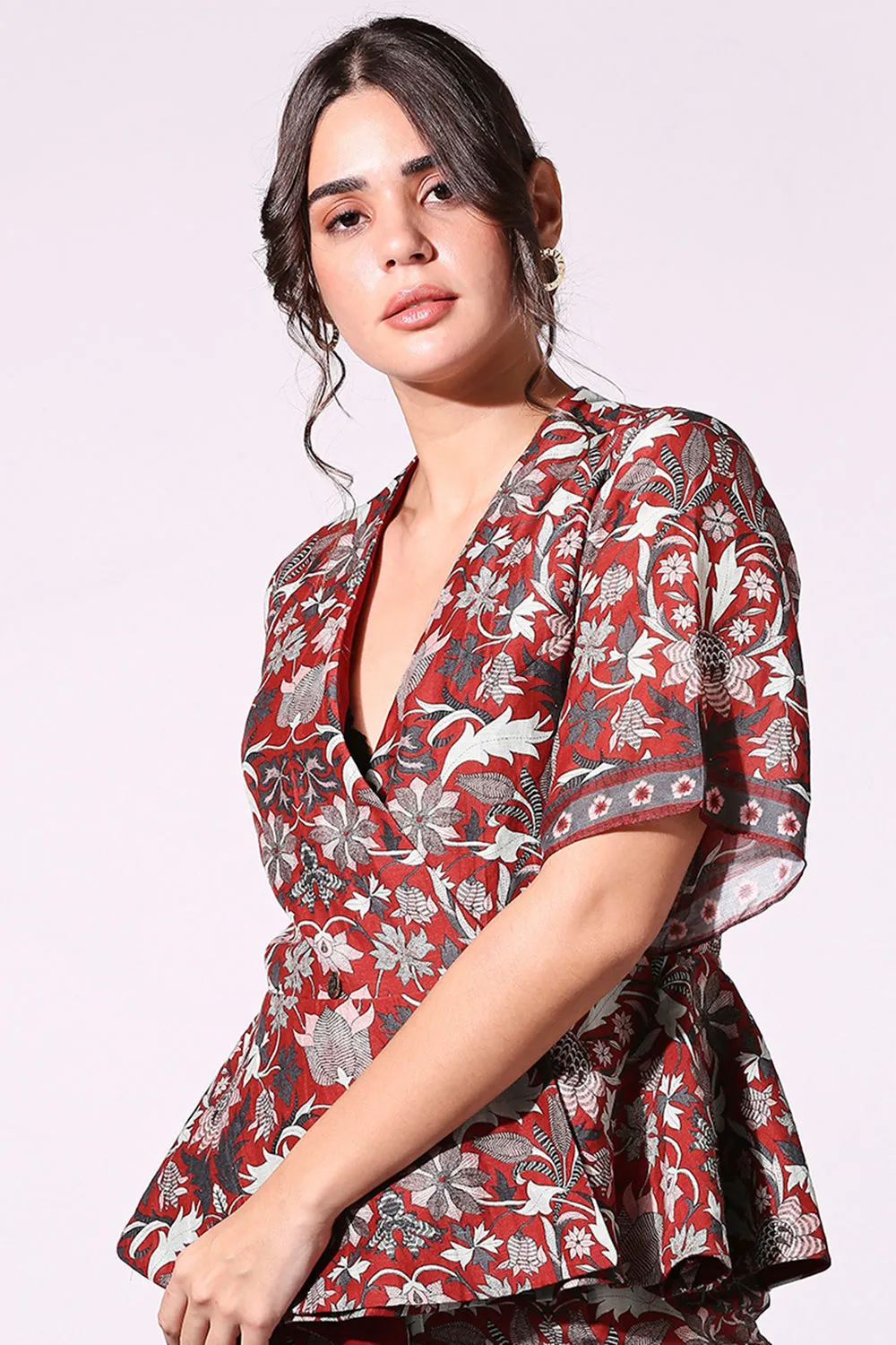 Red Floral Printed Co-Ord Set