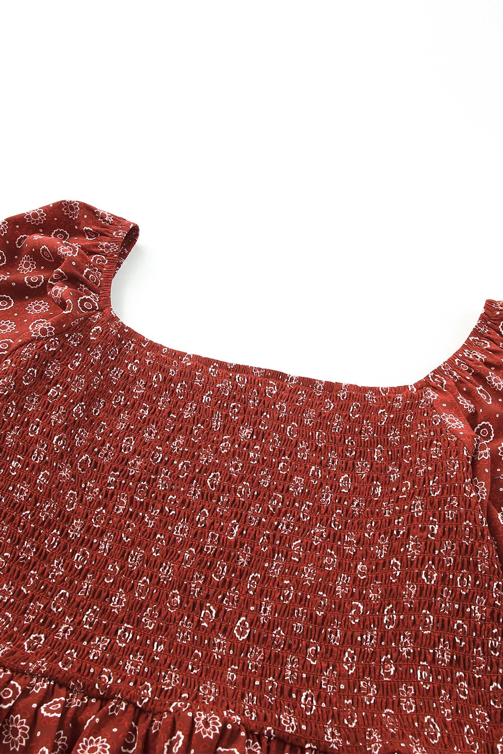 Red Plus Size Square Neck Printed Peplum Top