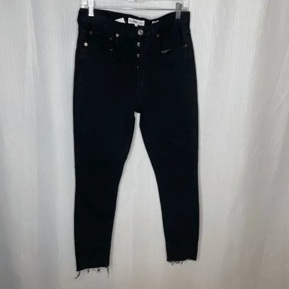 Re/Done Black High Rise Ankle Crop Stretch‎ Jeans
