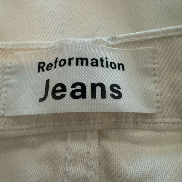 Reformation Julia High Cigarette Jeans Ivory Destroyed Size 28