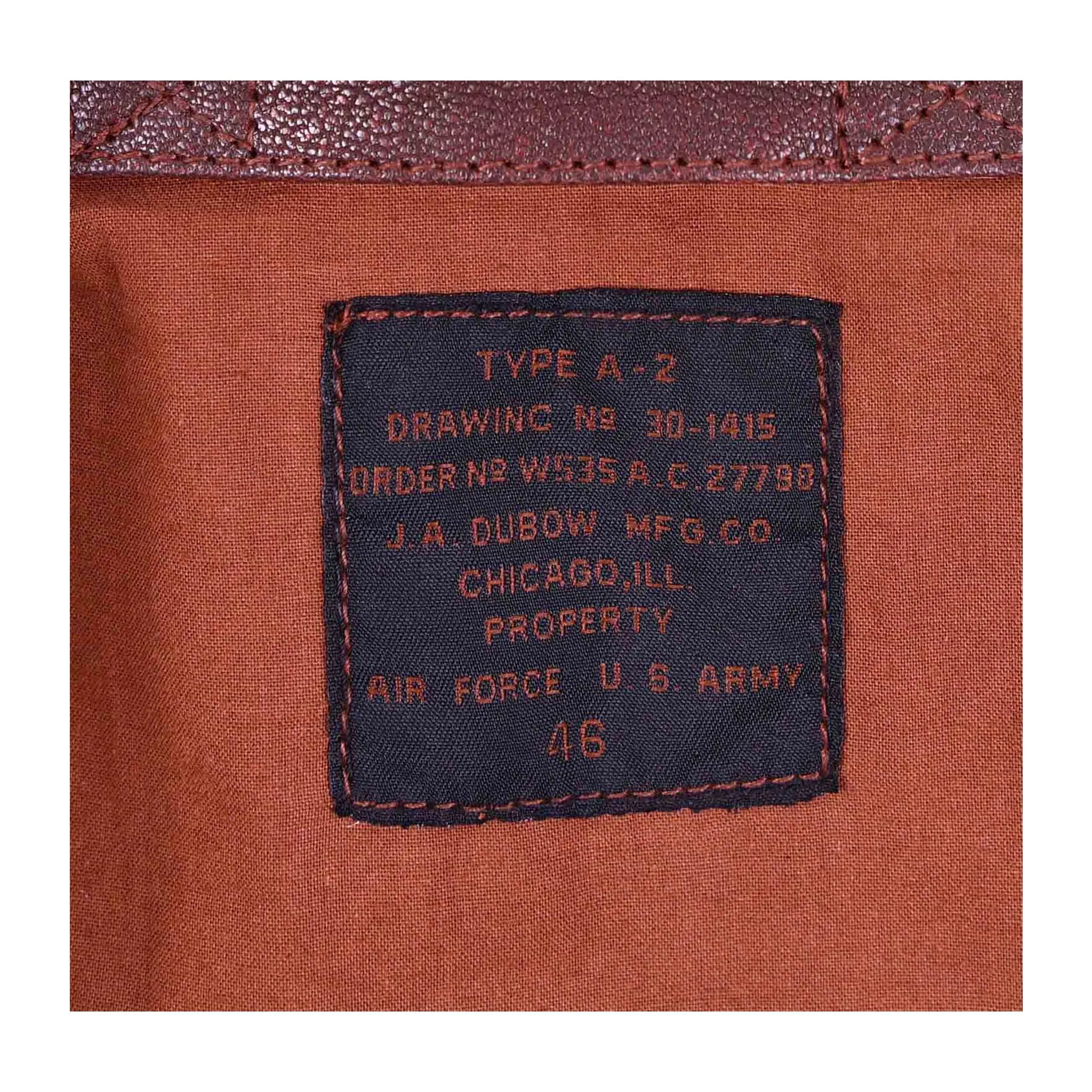 Repro A2 J. A. Dubow Mfg Co Contract 27798 Order No W535ac 27798 Leather Flight Jacket