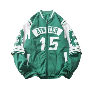 Retro Double-sleeved Green Varsity Jacket