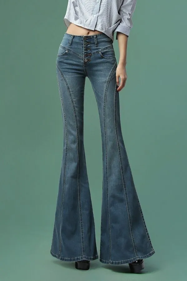 Retro High Waisted Button Front Jeans