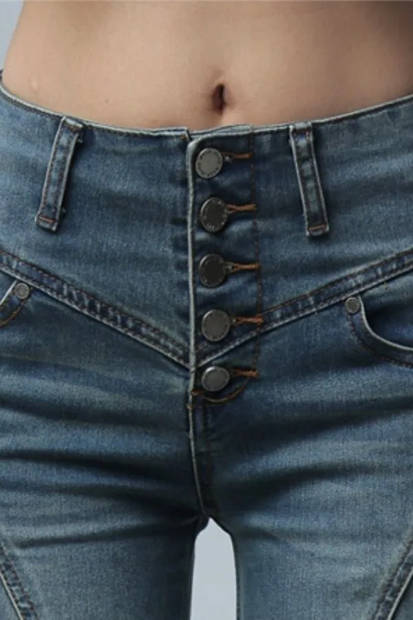 Retro High Waisted Button Front Jeans