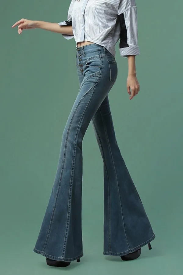 Retro High Waisted Button Front Jeans