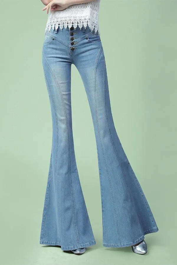 Retro High Waisted Button Front Jeans