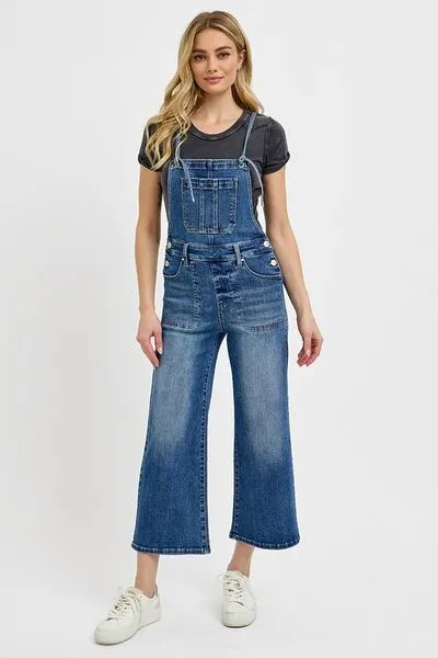 RISEN Full Size Knotted Strap Denim Overalls with Pockets Plus Size