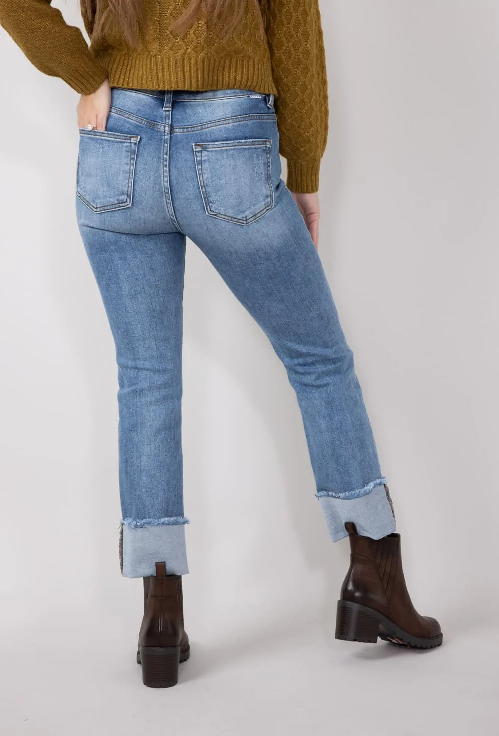 Risen High Rise Cuffed Straight Leg Jeans for Women | RDP1282CH-LT