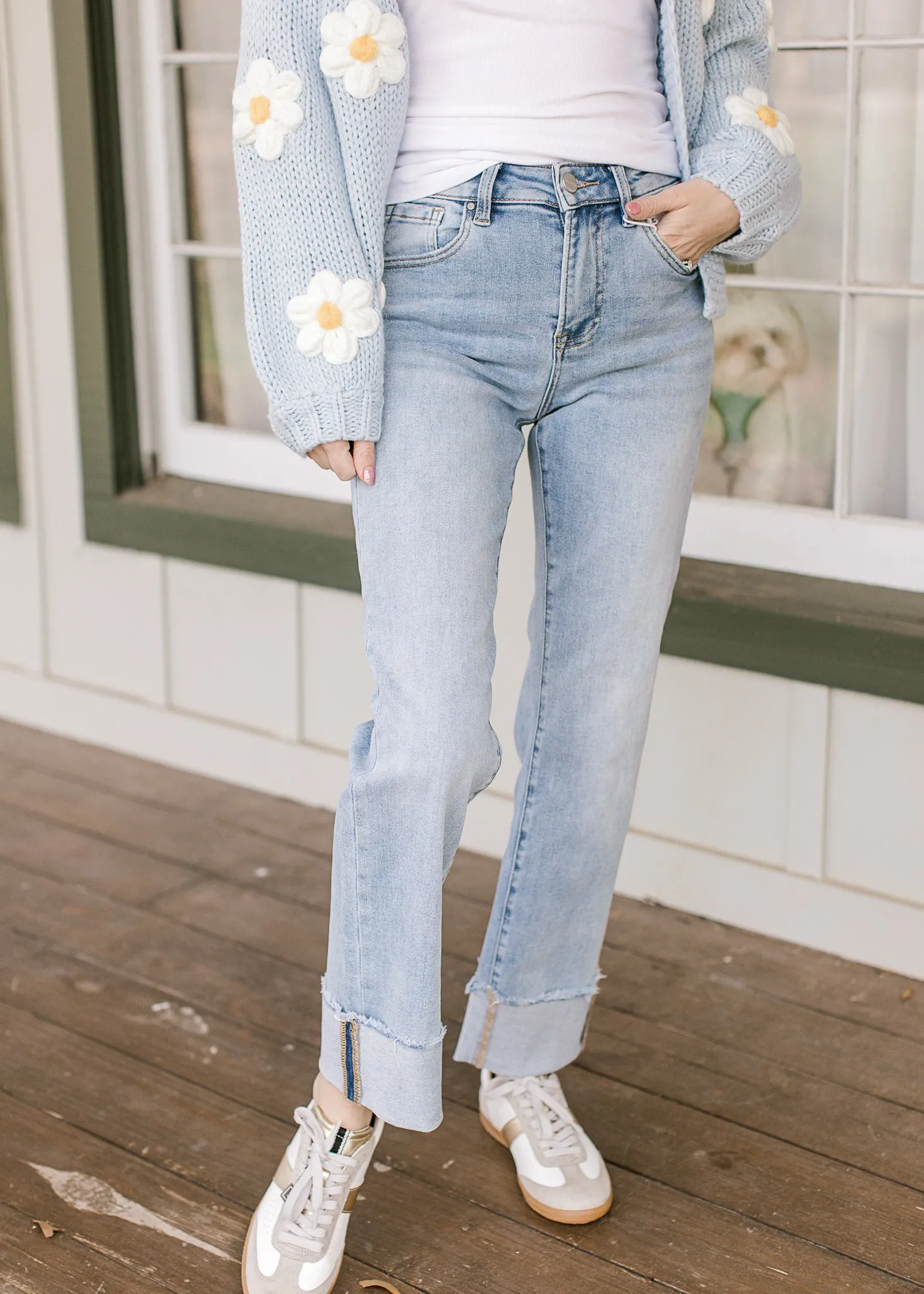 Risen High Rise-Straight-Cuffed Jeans