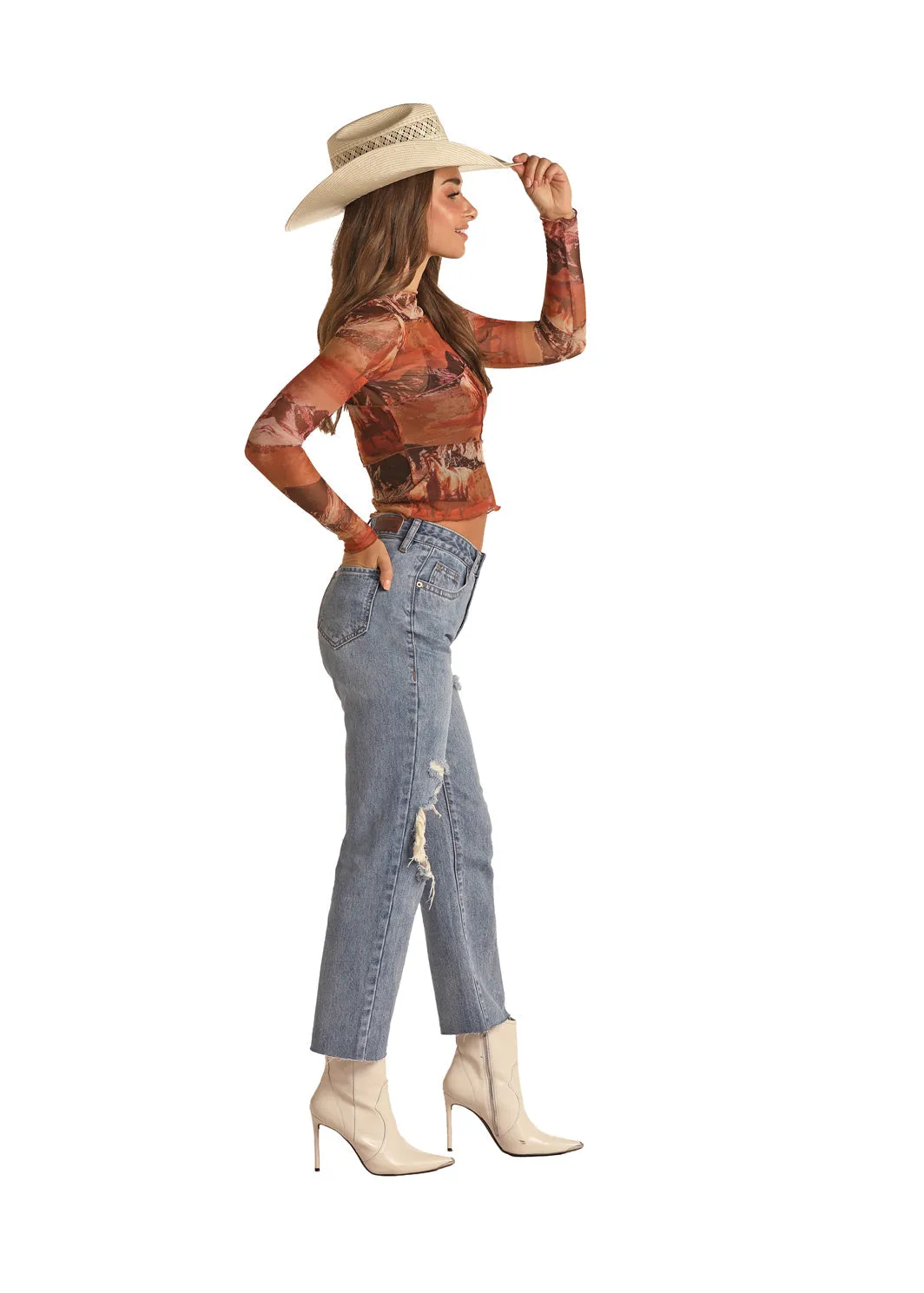Rock & Roll RRWD9HR100 Back Yoke Crop Jeans