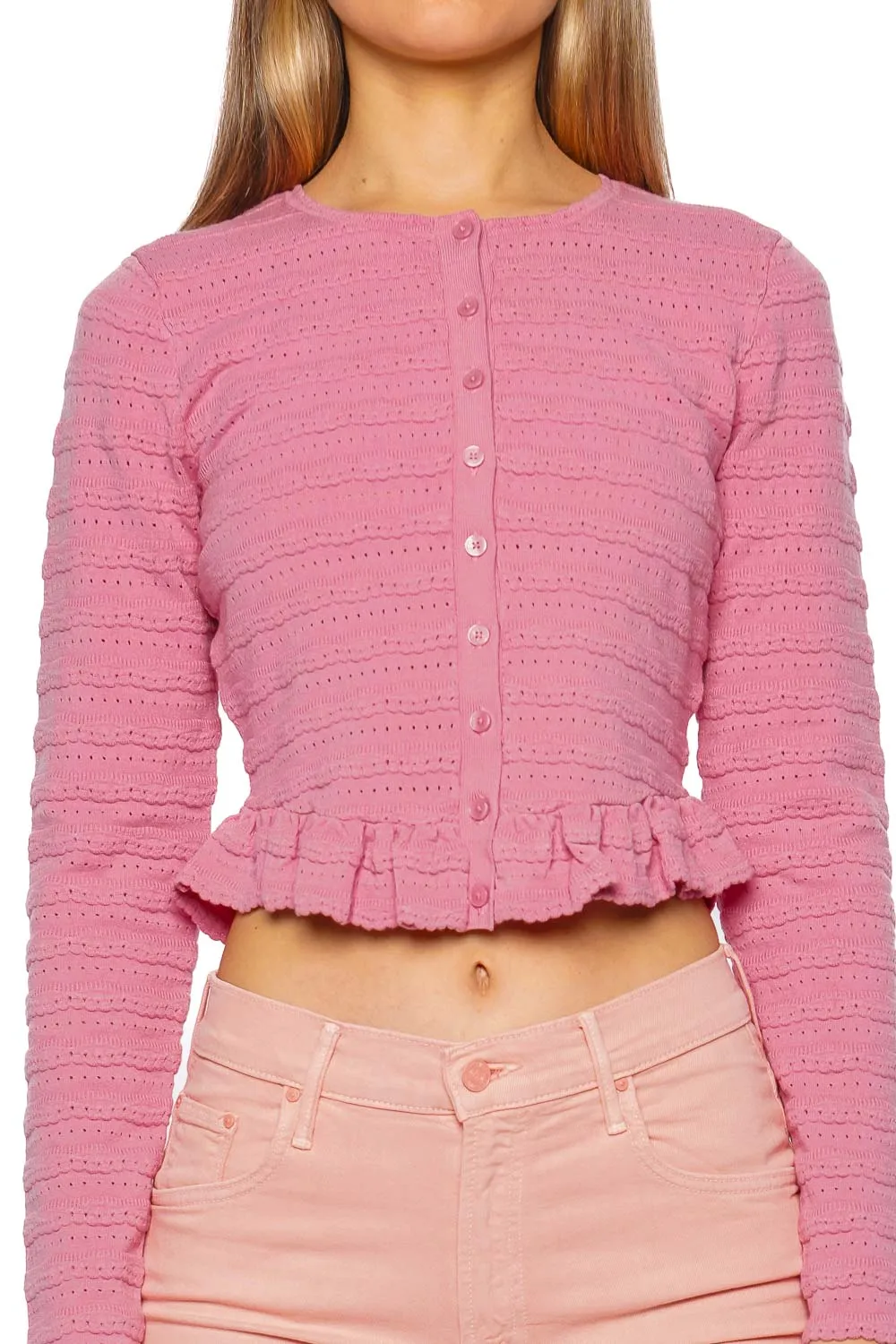 Rogan Sunset Pink Pointelle Knit Cardigan