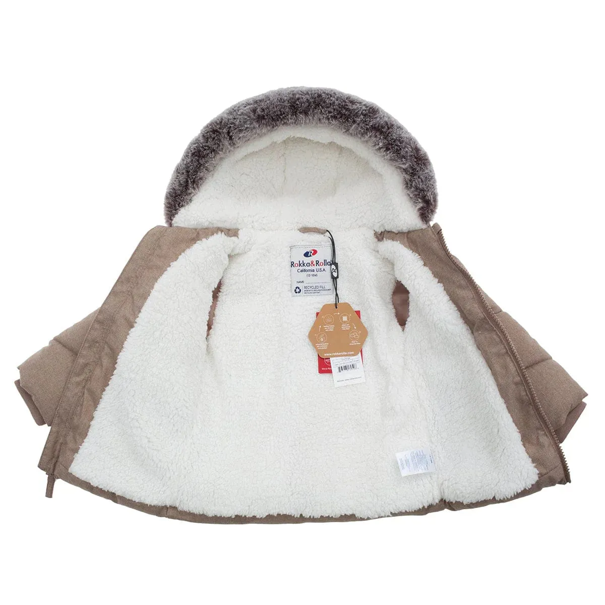 Rokka Rolla Thick Sherpa Lined Fur Trim Hooded Puffer Jacket 13171