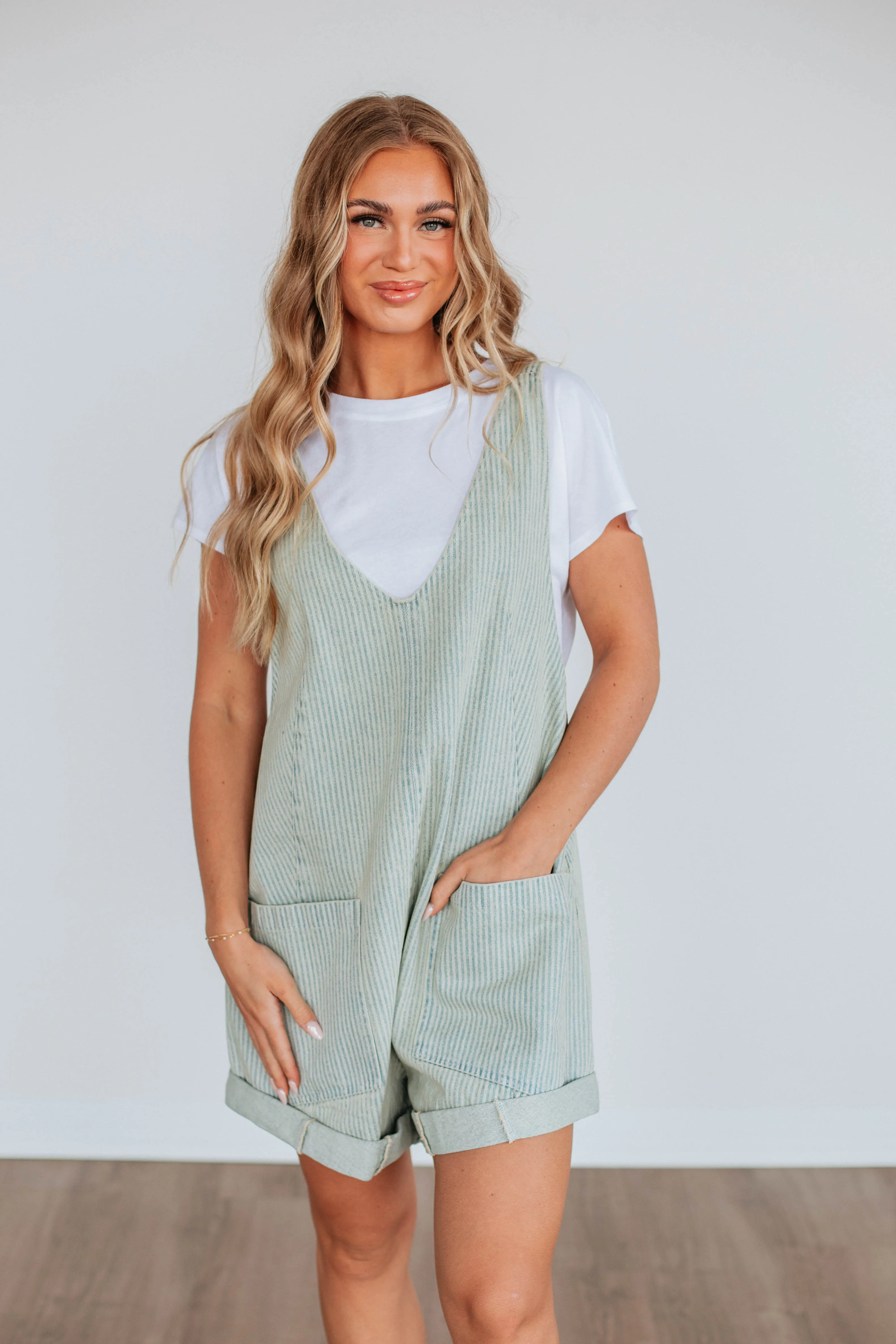Rooney Striped Short Overalls