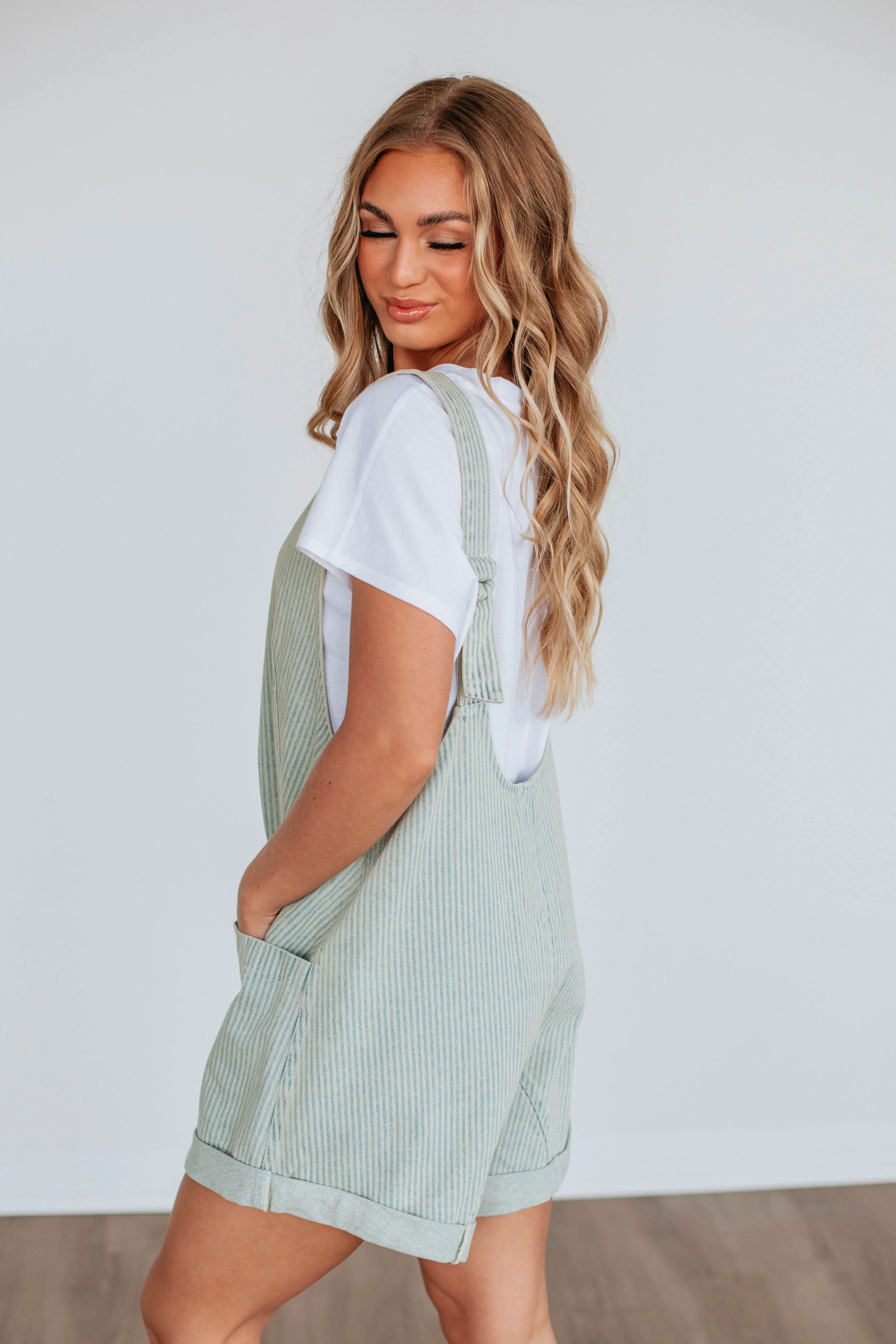 Rooney Striped Short Overalls