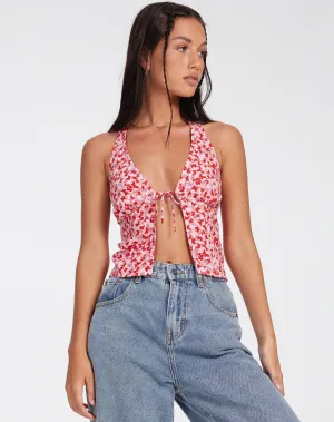 Roula Halter Top in Ditsy Butterfly Peach Red