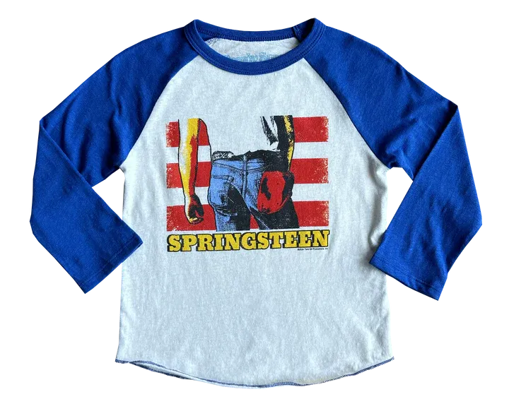 rowdy sprout- Bruce Springsteen Born in the USA Raglan (Vintage White/ Royal Blue)