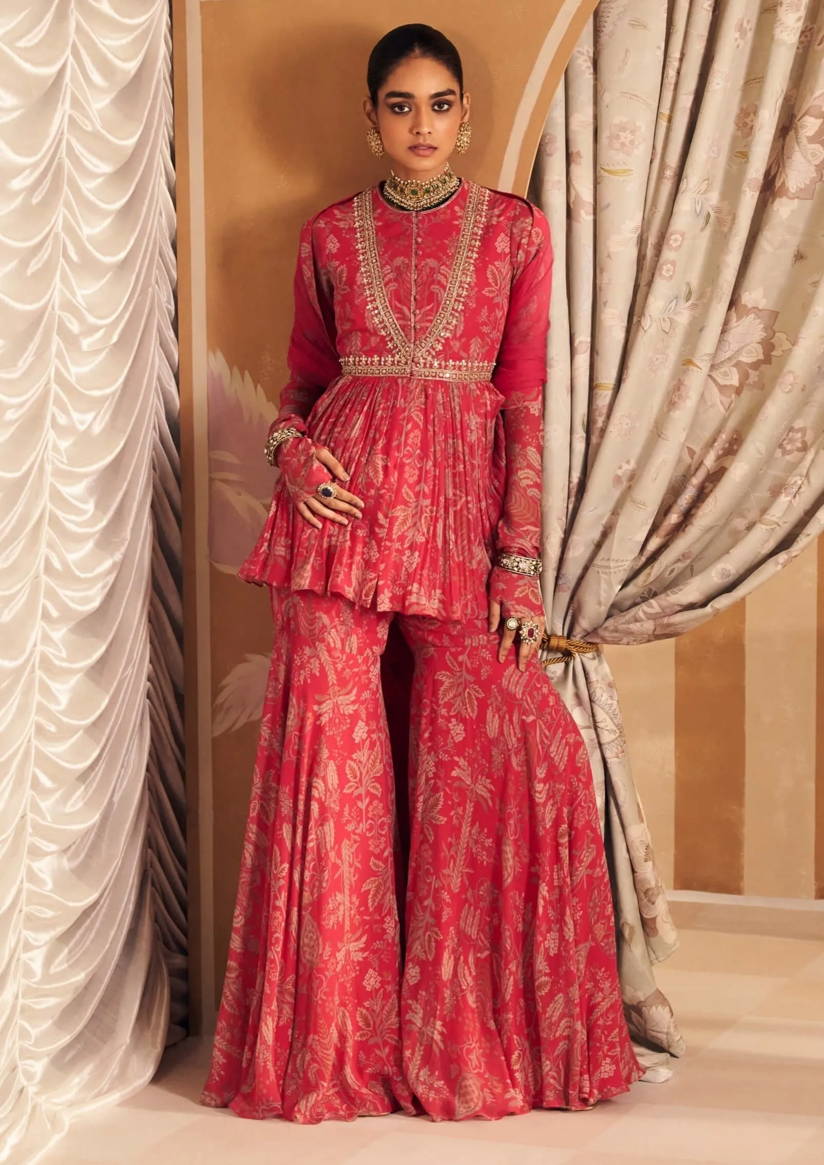 Royal fuchsia gulsitan peplum and gharara set