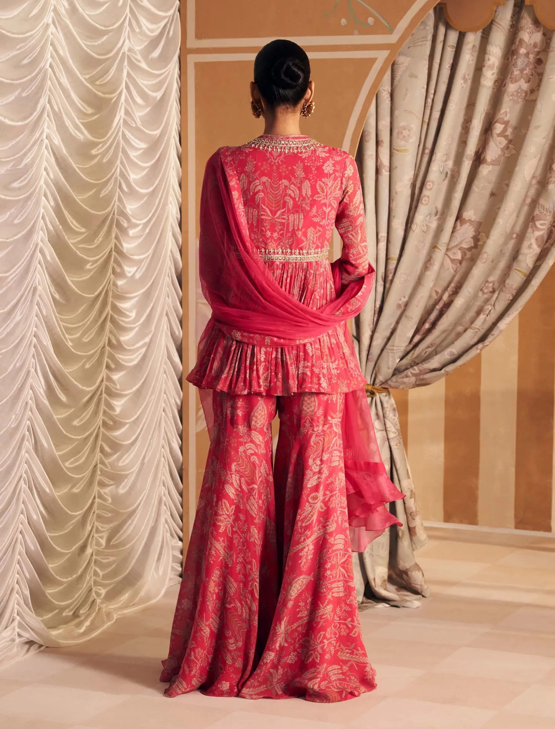 Royal fuchsia gulsitan peplum and gharara set