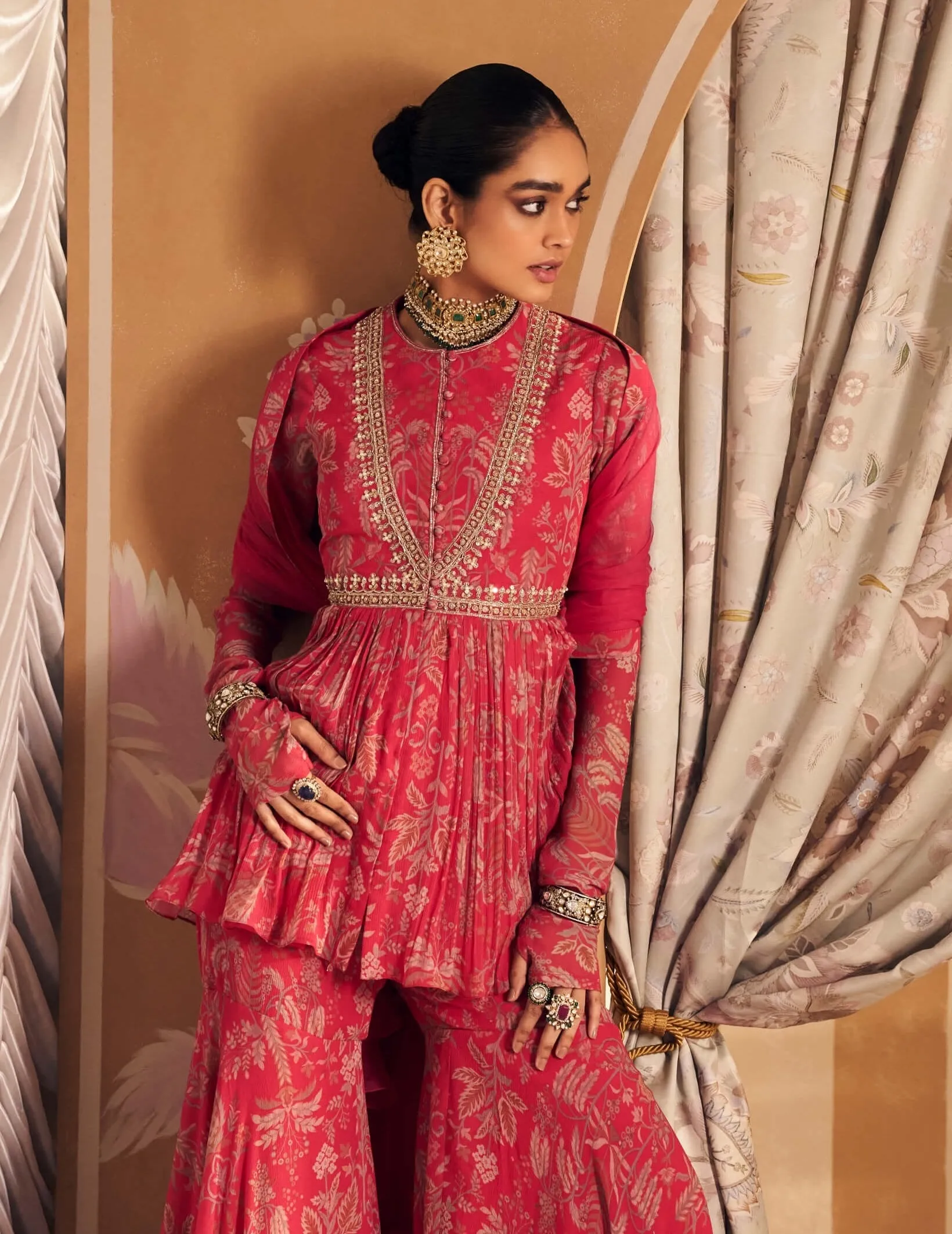 Royal fuchsia gulsitan peplum and gharara set