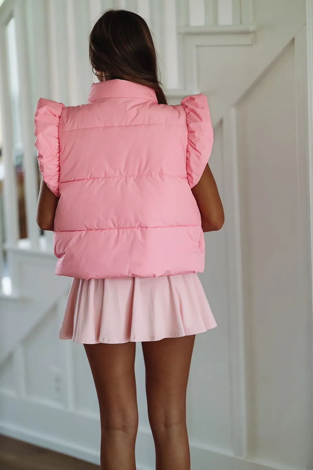 Ruffle Bow Puff Vest - Pink
