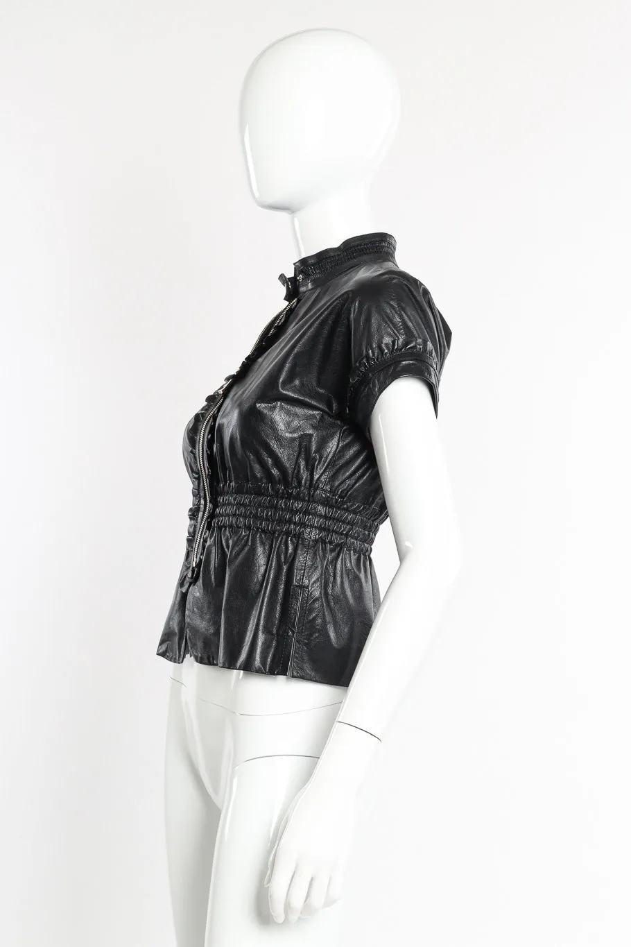 Ruffle Leather Zip-Up Jacket