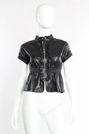 Ruffle Leather Zip-Up Jacket