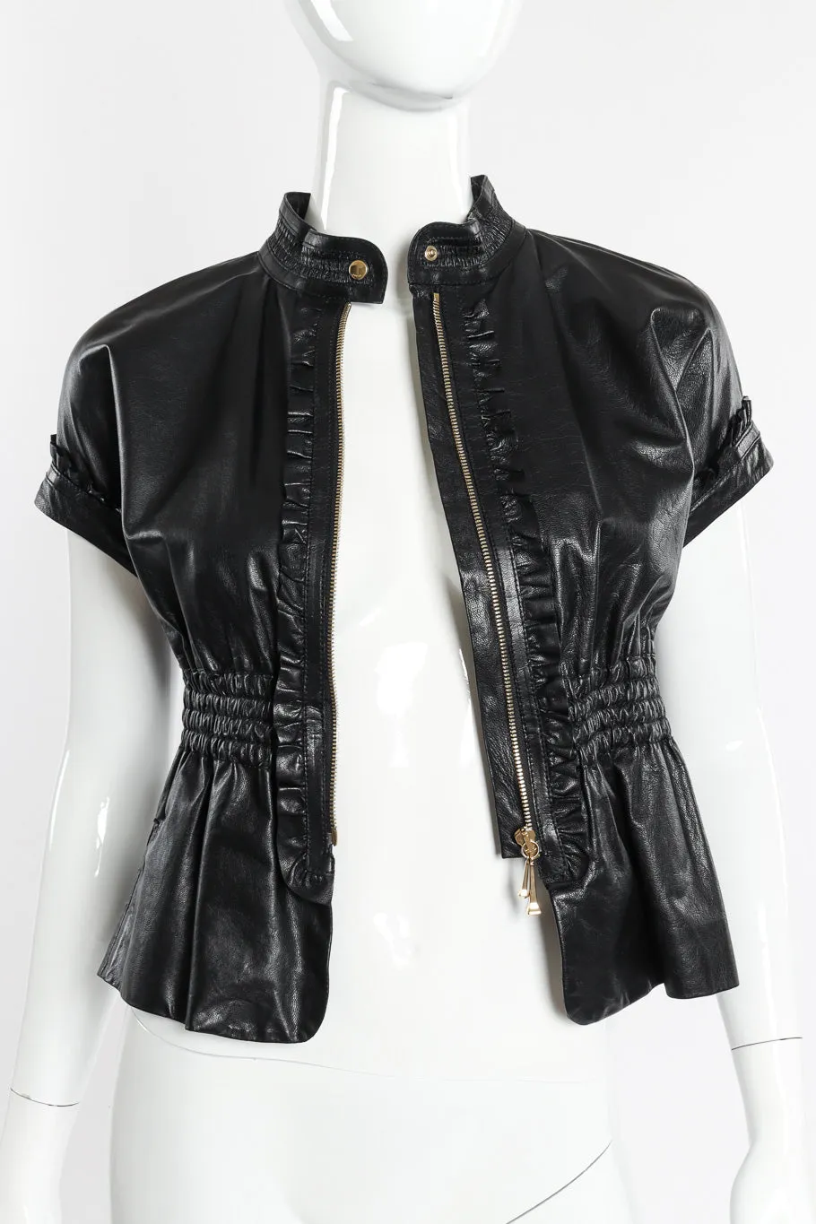 Ruffle Leather Zip-Up Jacket