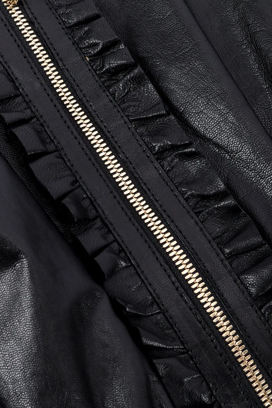 Ruffle Leather Zip-Up Jacket