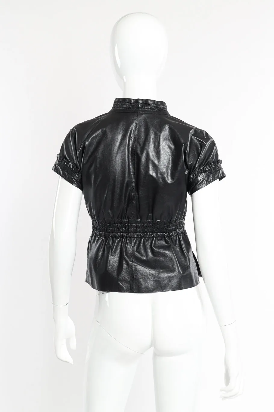 Ruffle Leather Zip-Up Jacket