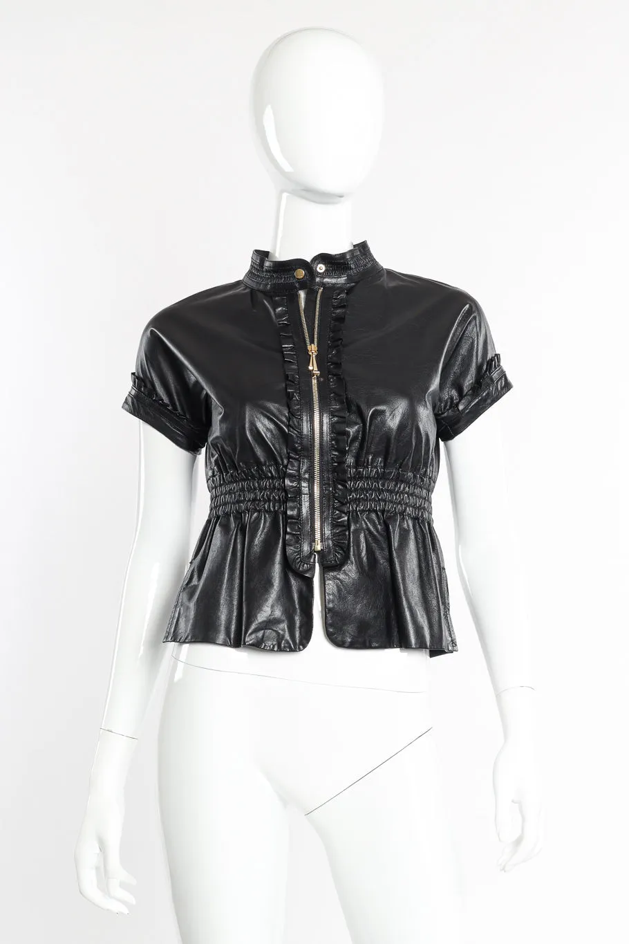 Ruffle Leather Zip-Up Jacket