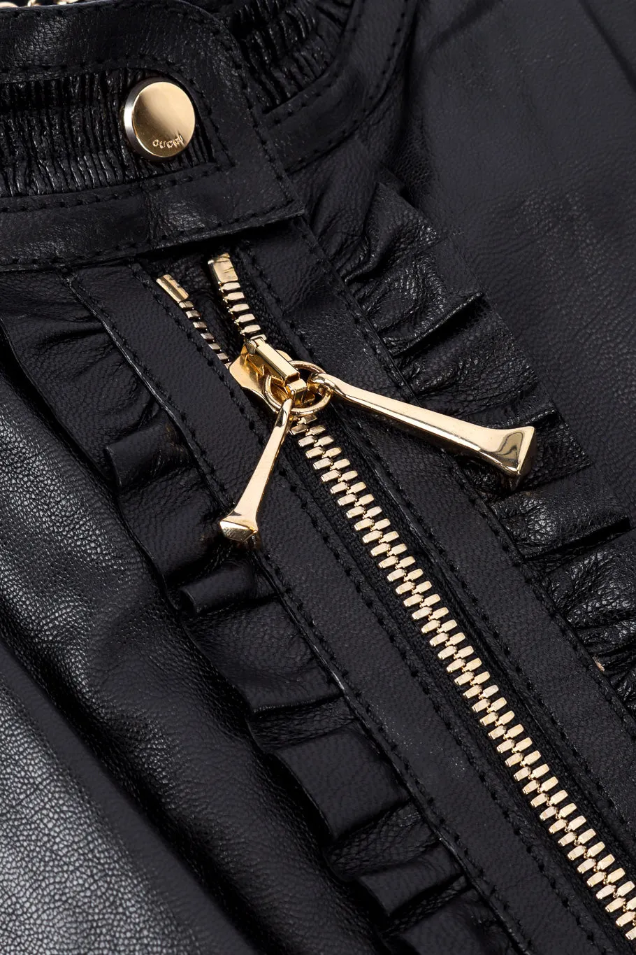 Ruffle Leather Zip-Up Jacket